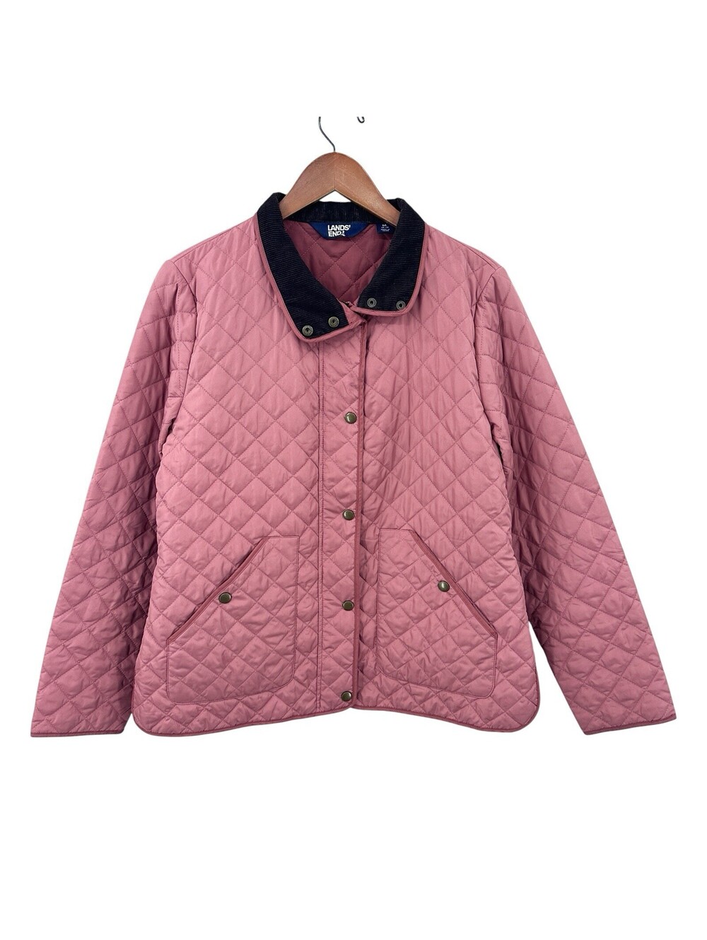 LANDS END Quilted Jacket Corduroy Collar Womens Medium Pink Utility X908
